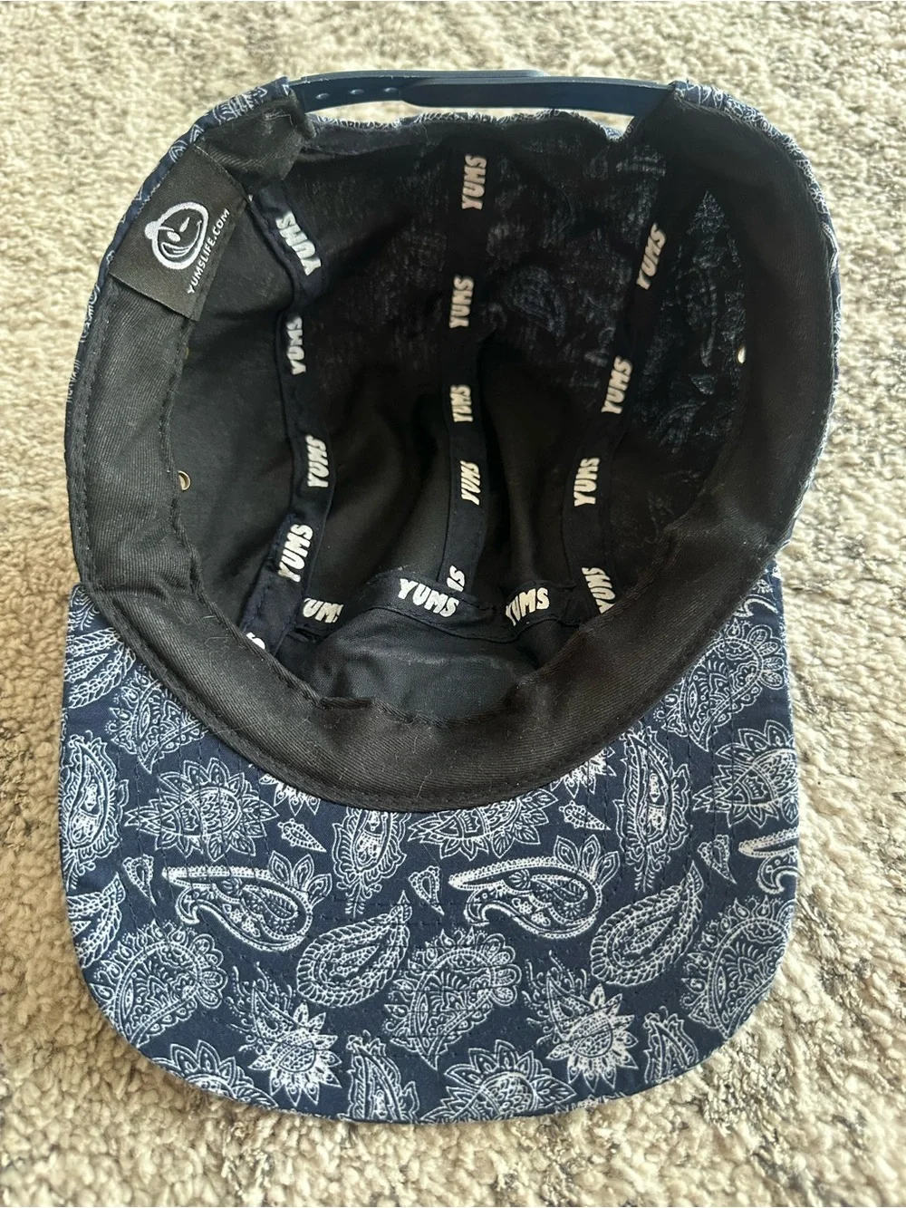 Navy Blue Paisley 5-Panel Hat with Smiley Face Patch Streetwear Cap Yum branded